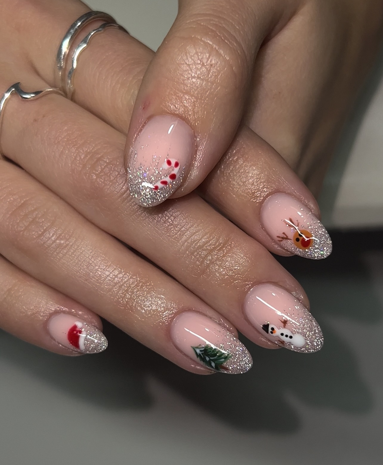 Festive Snowman and Reindeer Christmas Nails