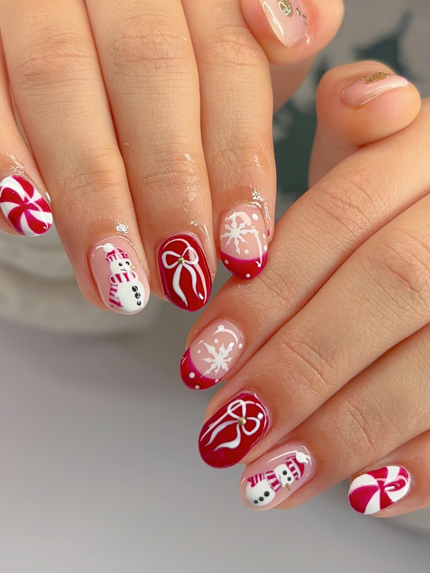 Festive Snowman Candy Cane French Tips