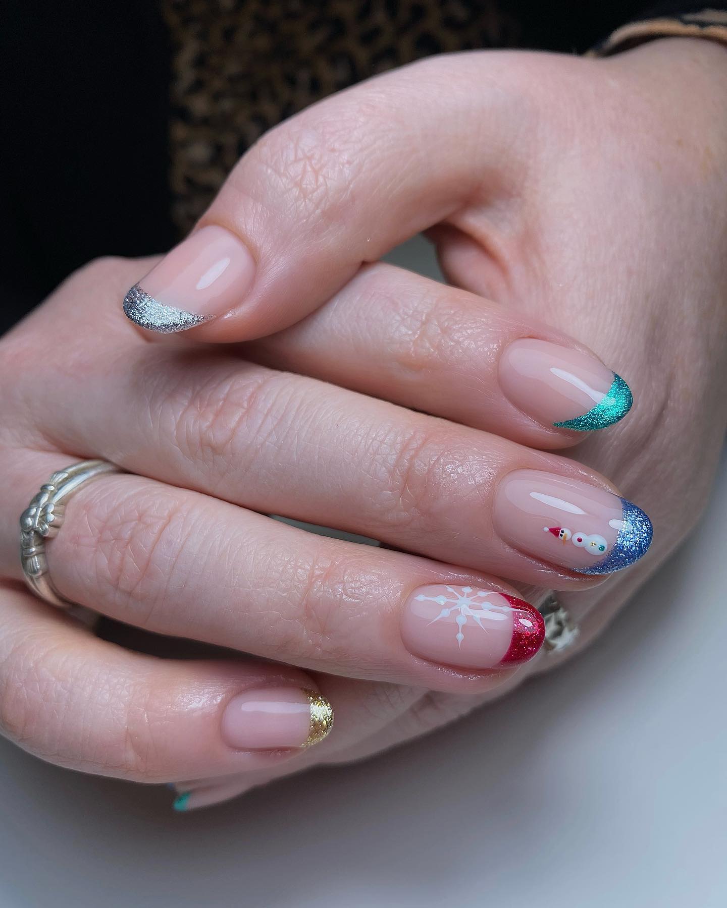 Festive Snowman French Tip Manicure