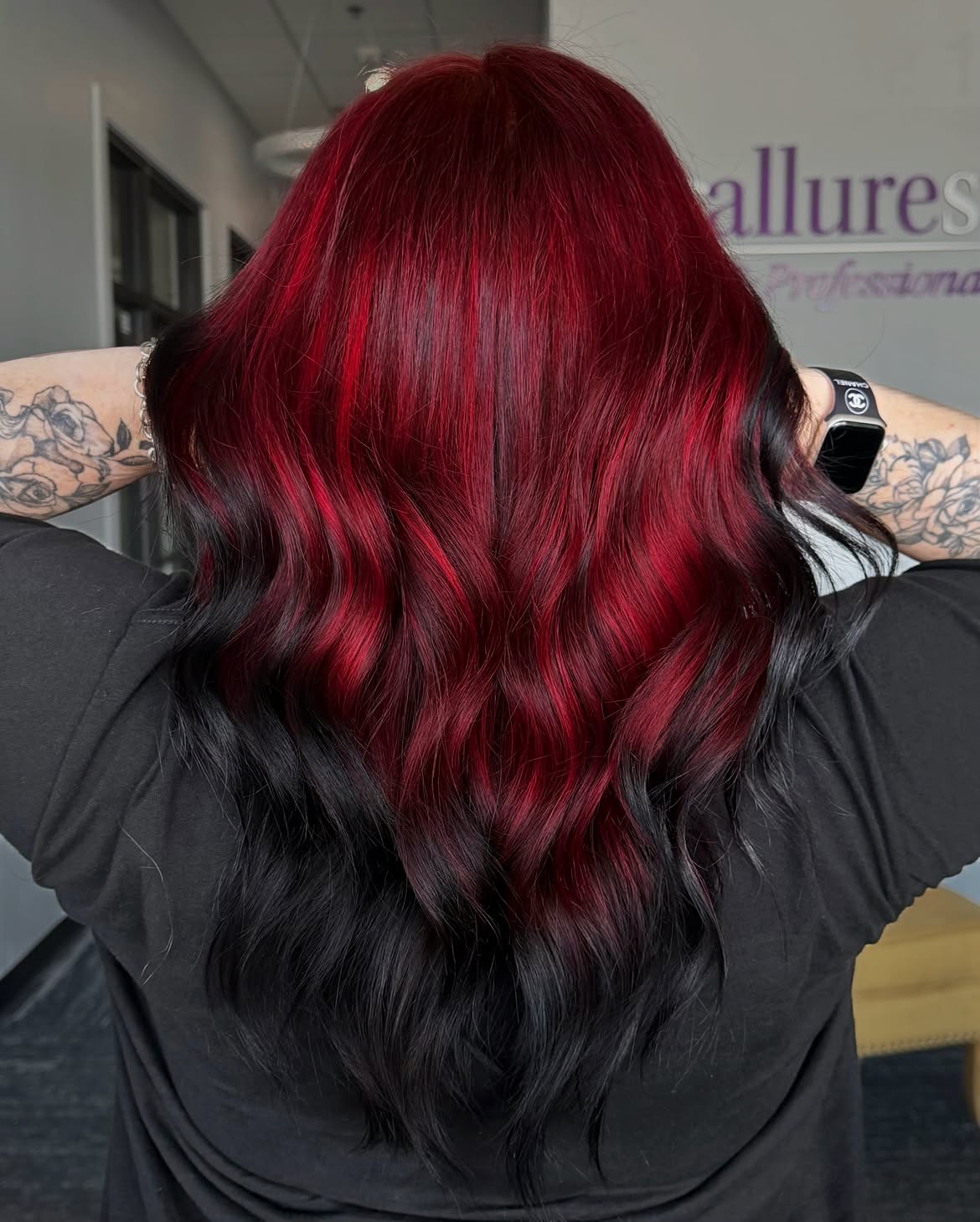 Fiery Crimson Black Ombre Waves