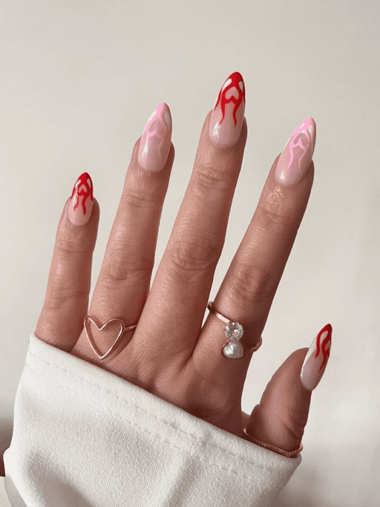 Red and Pink Flame Almond Nails — Flame Nails
