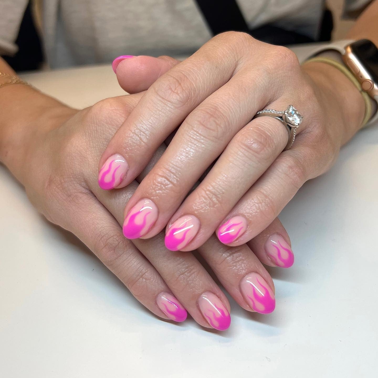 Nude to Red Gradient Flame Oval Nails — Flame Nails
