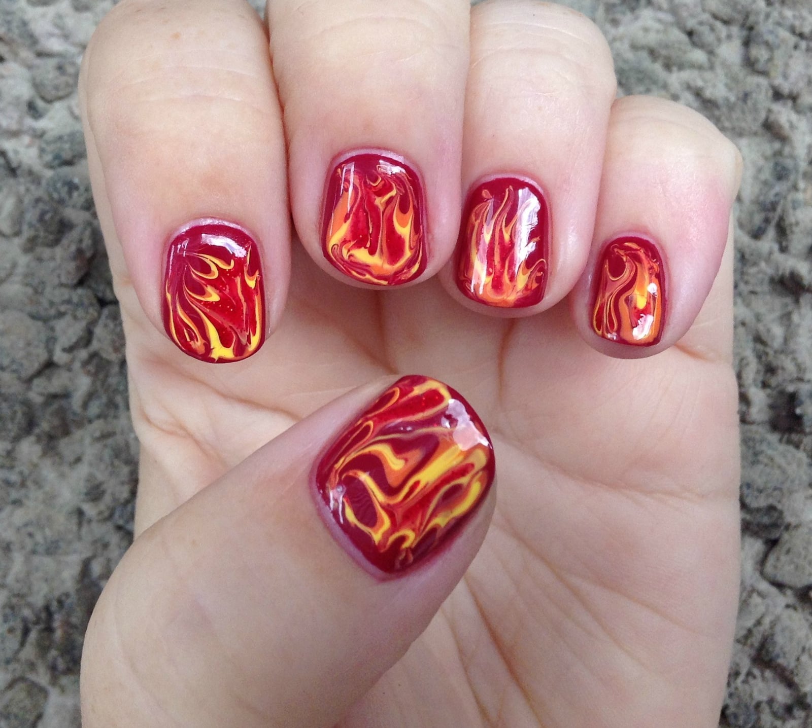 DIY Bright Flame Short Square Nails — Flame Nails
