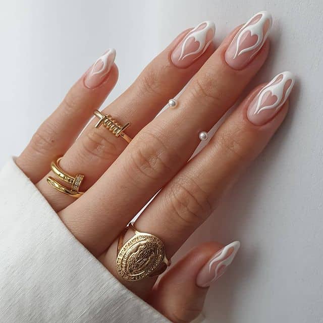White Flame Art Medium Almond Nails — Flame Nails