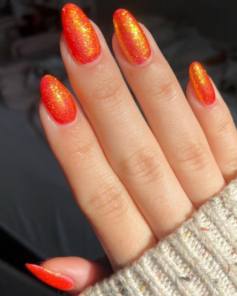 Fiery Glitter Gradient Almond Nails — Flame Nails