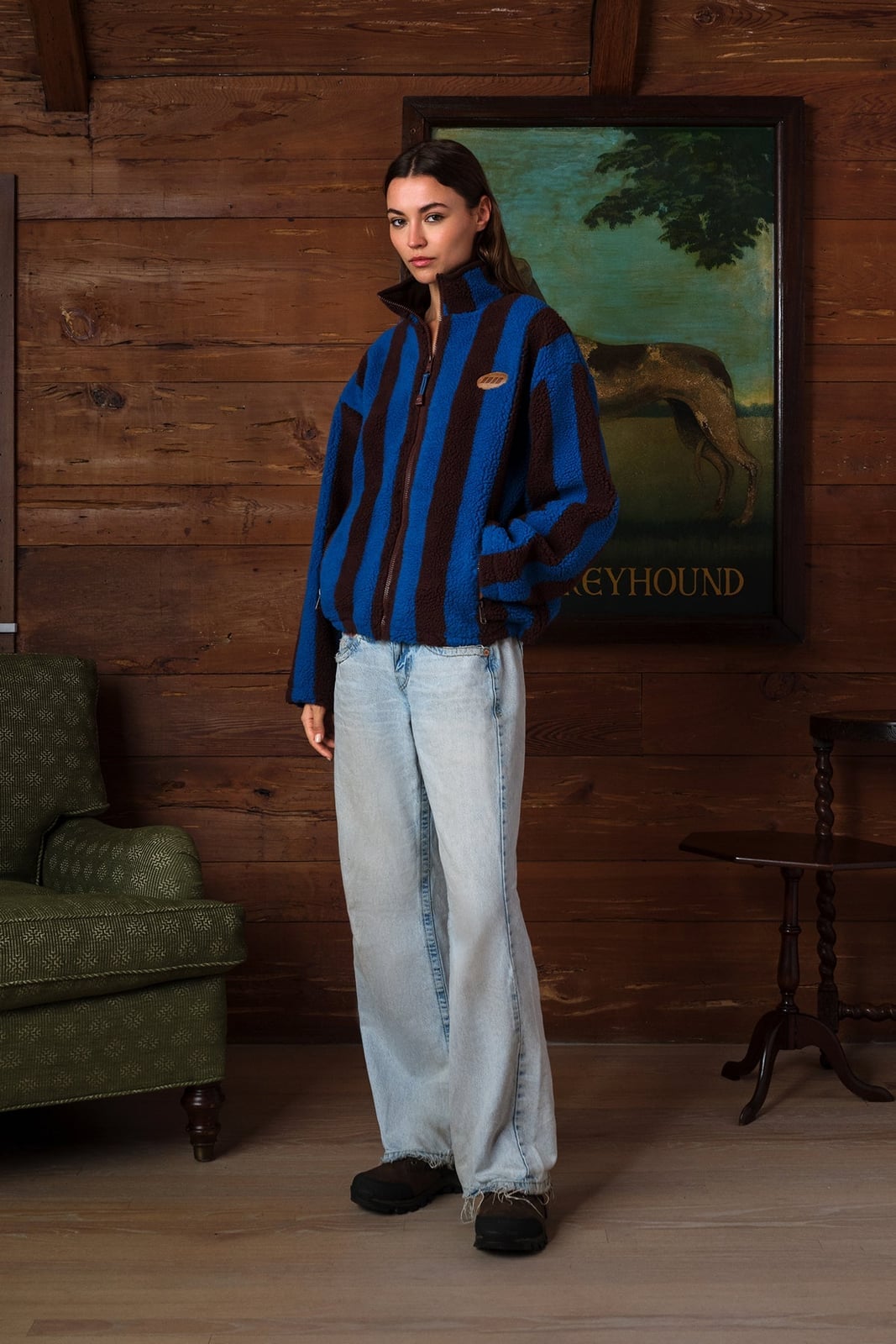 Striped Fleece Jacket with Wide-Leg Jeans and Light Brown Boots — Fleece Outfits