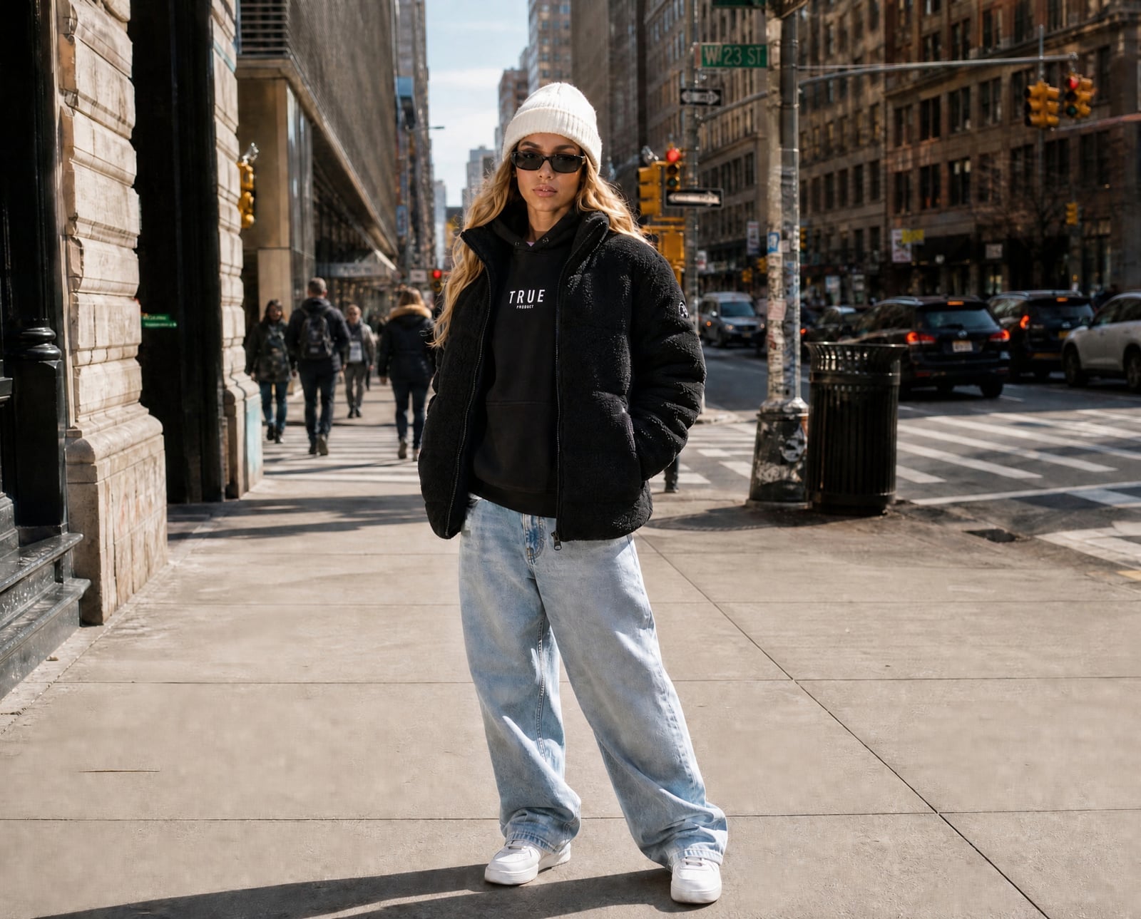 Black Fleece Jacket Over Hoodie with Baggy Jeans — Fleece Outfits