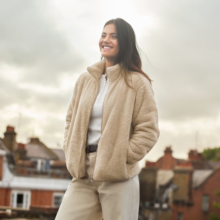 Beige Fleece Zip-Up with Henley and Trousers — Fleece Outfits