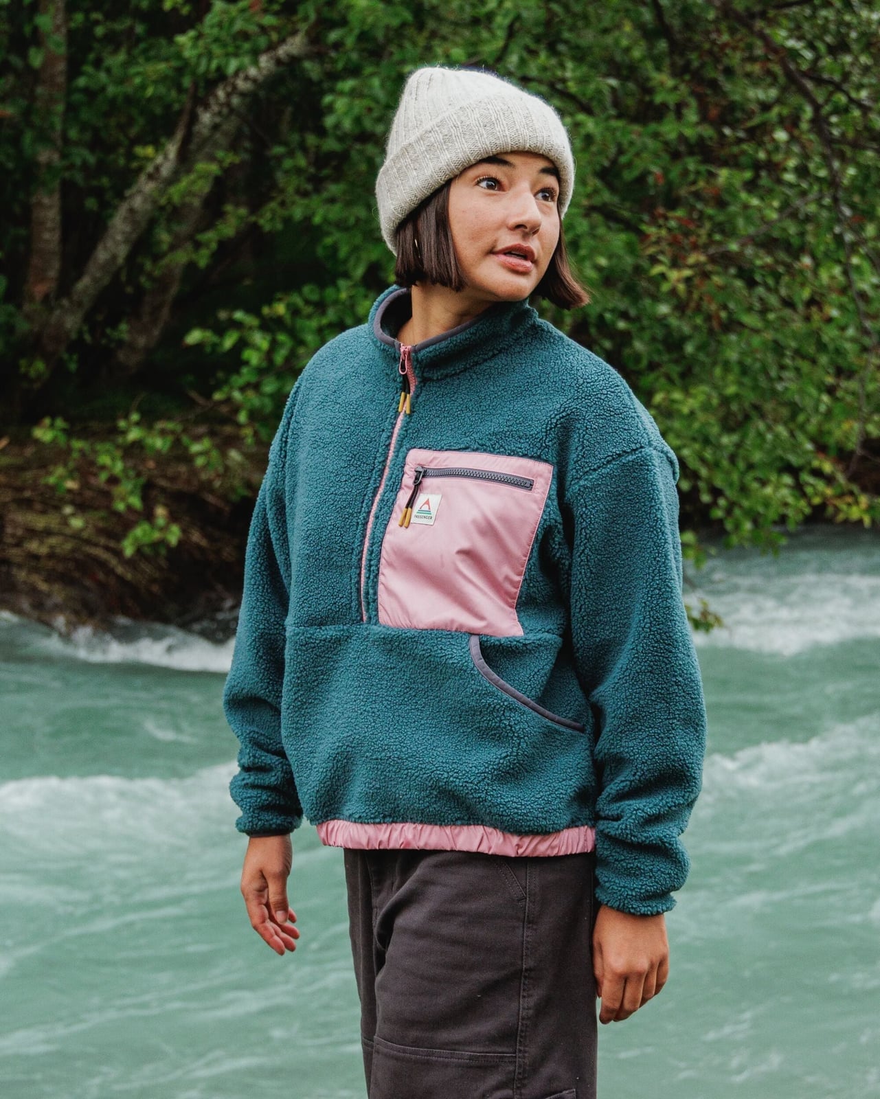 Teal Fleece Quarter Zip with Dark Gray Pants — Fleece Outfits
