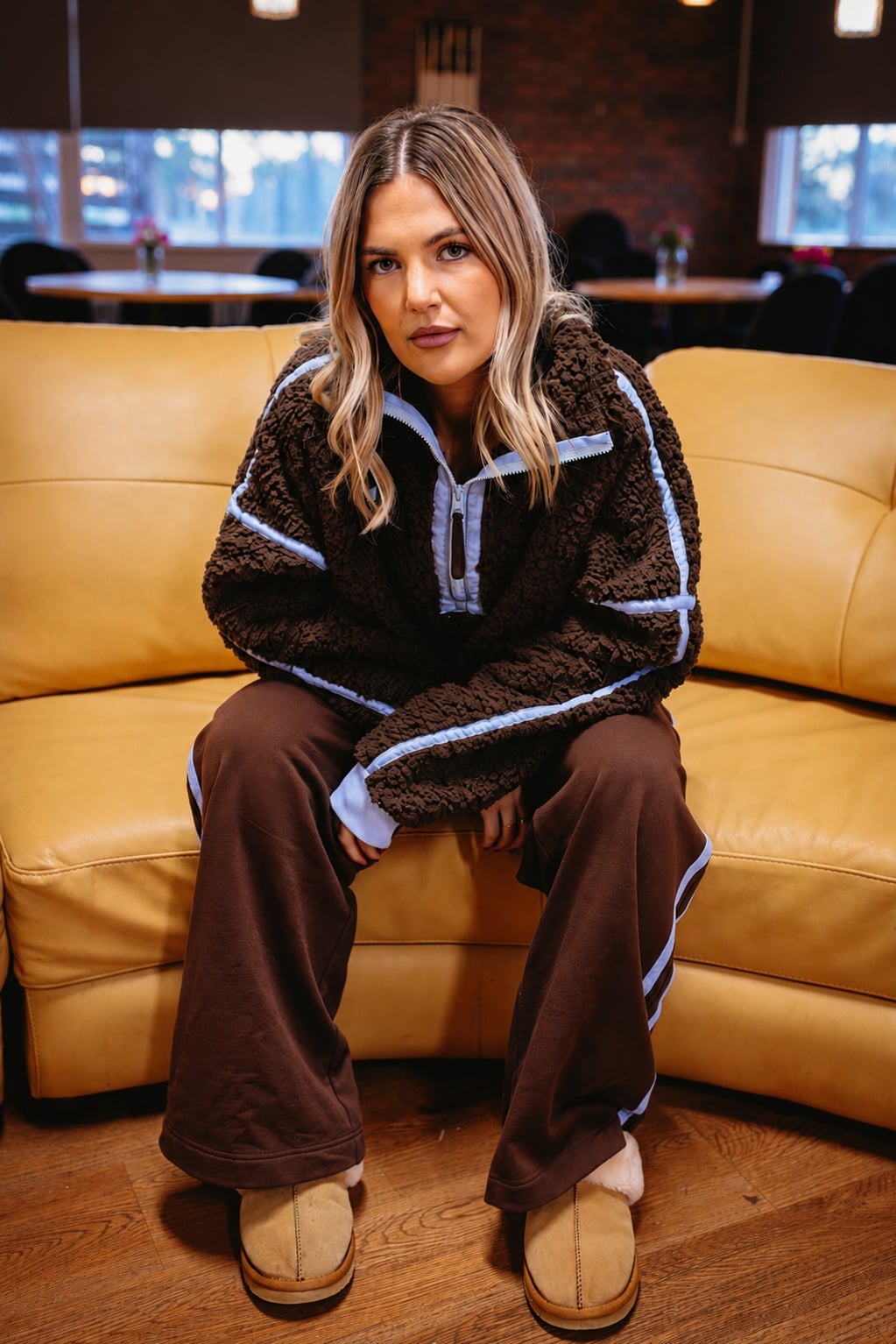 Brown Fleece Hoodie with Wide-Leg Sweatpants — Fleece Outfits