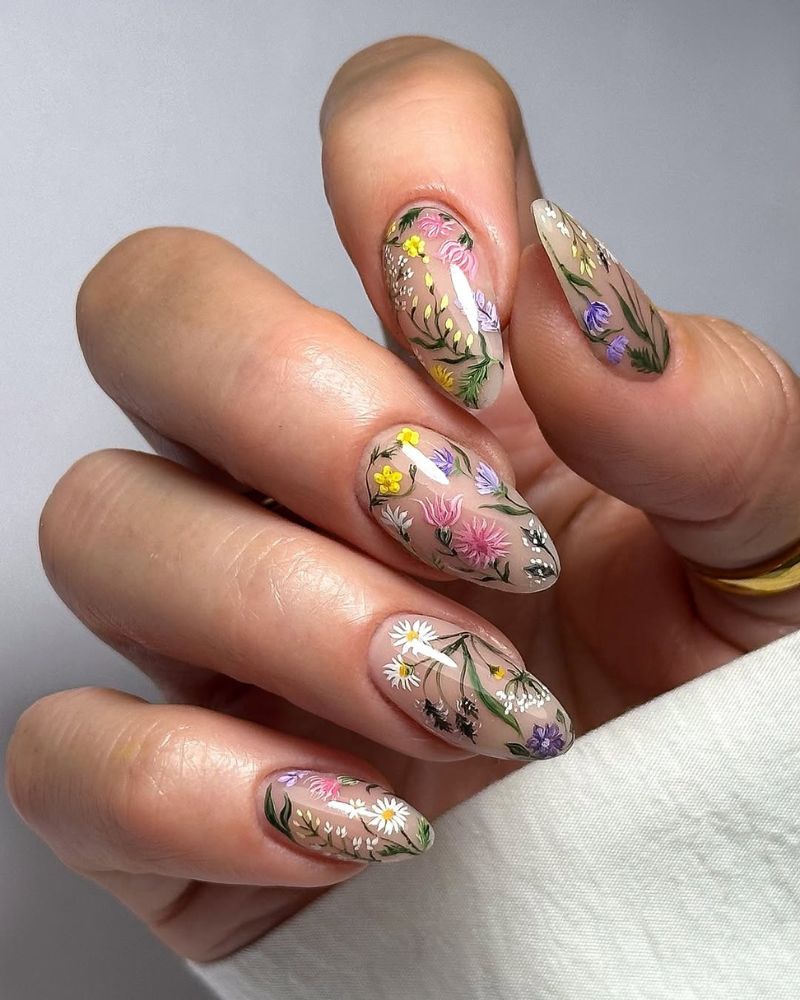 Intricate Floral Garden Medium Almond Nails Intricate Floral Garden Medium Almond Nails — Floral Nails