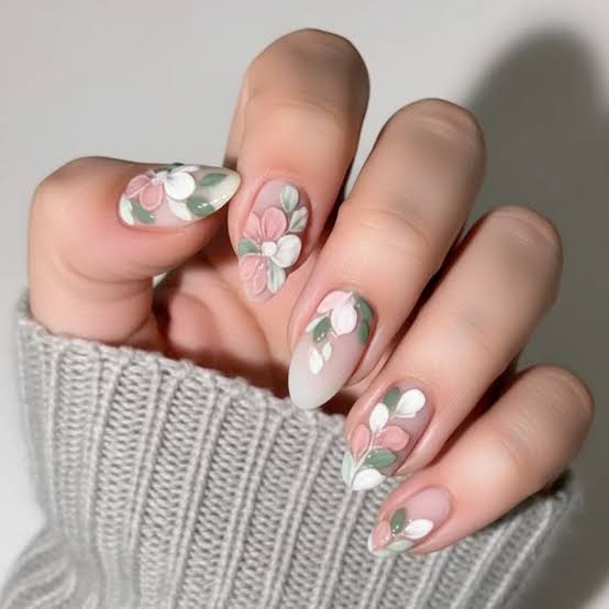 Delicate All-Over Floral Print Long Almond Nails Delicate All-Over Floral Print Long Almond Nails — Floral Nails