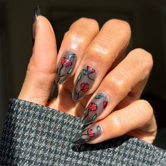 Embedded Dried Flowers Long Almond Nails Embedded Dried Flowers Long Almond Nails — Floral Nails