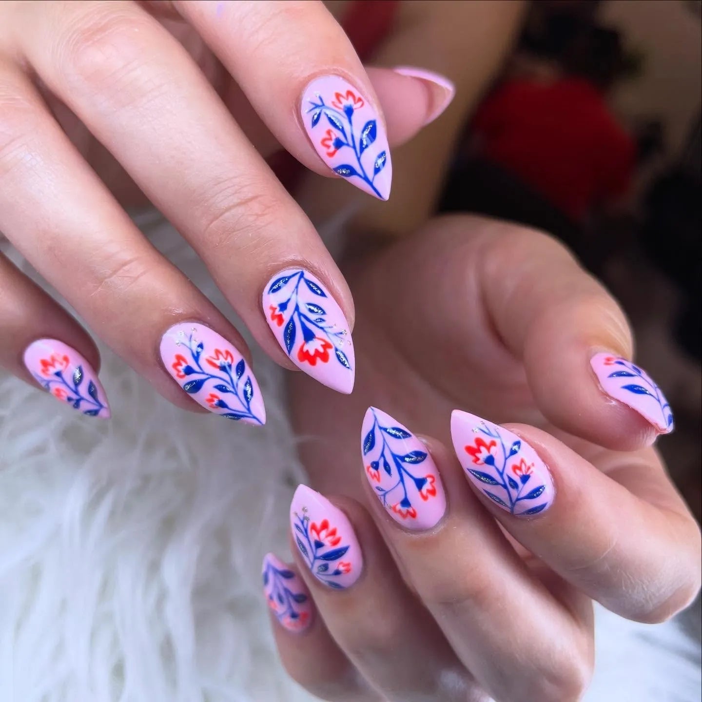 Folk-Inspired Floral Stiletto Long Nails Folk-Inspired Floral Stiletto Long Nails — Floral Nails