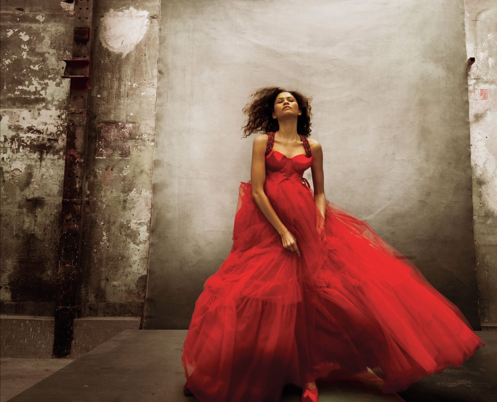 Voluminous Red Tulle Ballgown With Beaded Straps — Formal Outfits