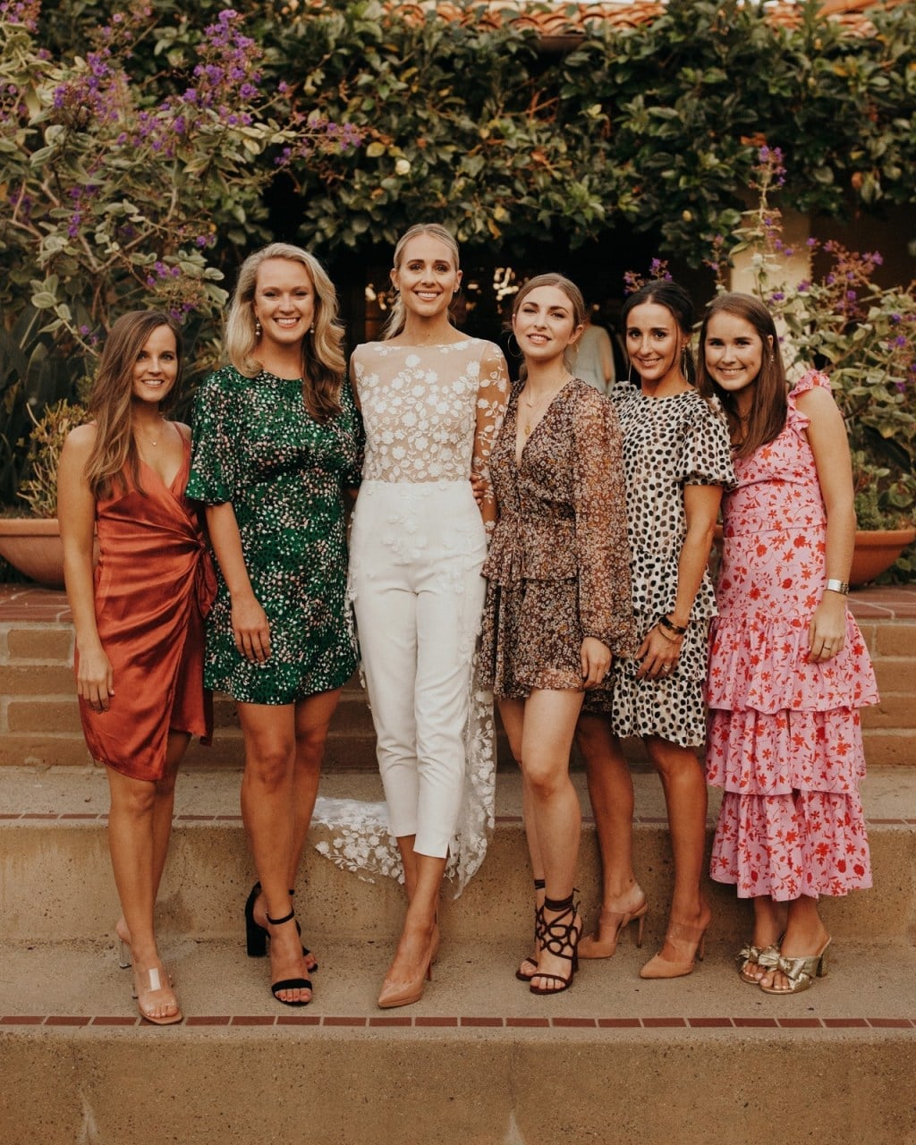 White Formal Jumpsuit With Sheer Floral Top — Formal Outfits
