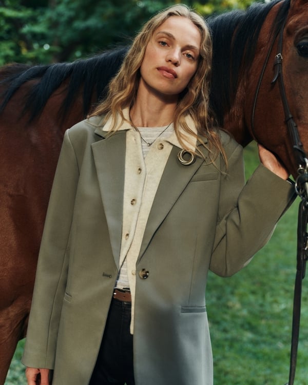 Olive Green Oversized Blazer With Cardigan and Trousers — Formal Outfits