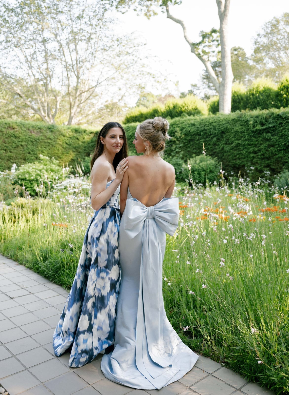 Light Blue Satin Gown With Oversized Back Bow — Formal Outfits