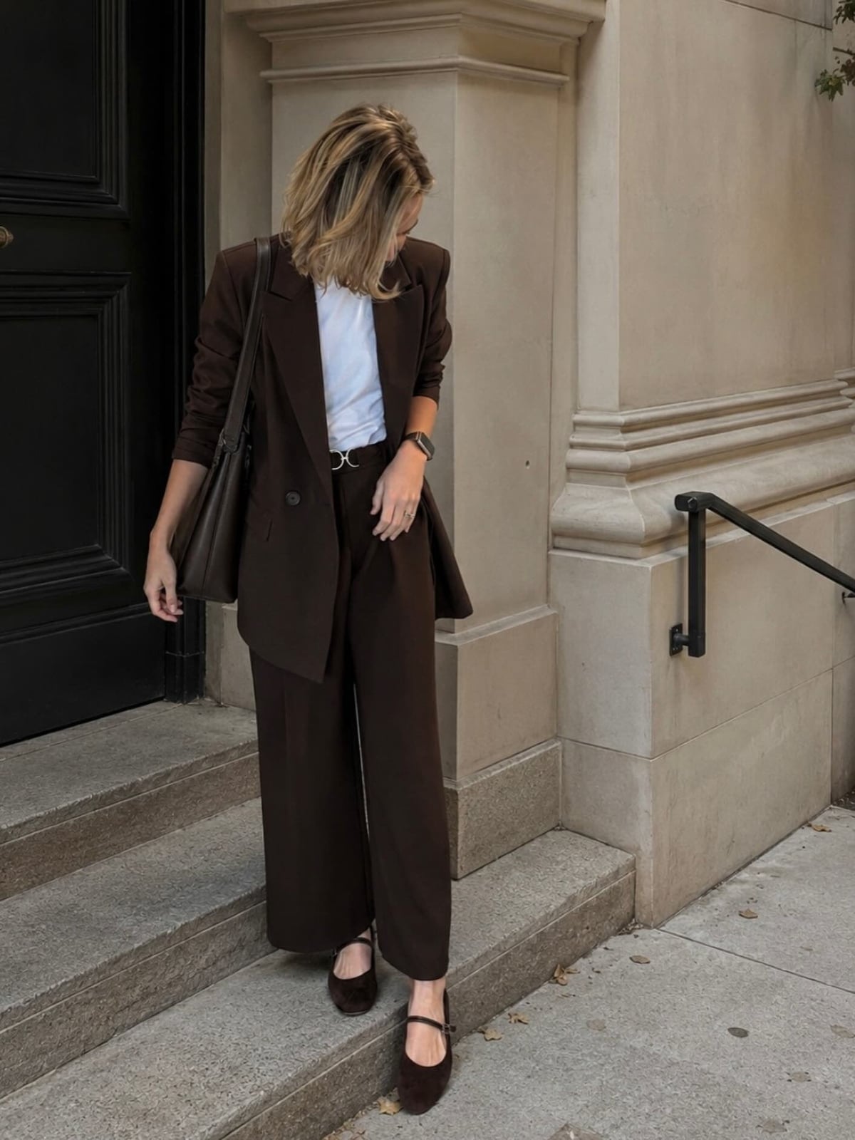 Brown Oversized Blazer with Wide-Leg Trousers — Formal Style