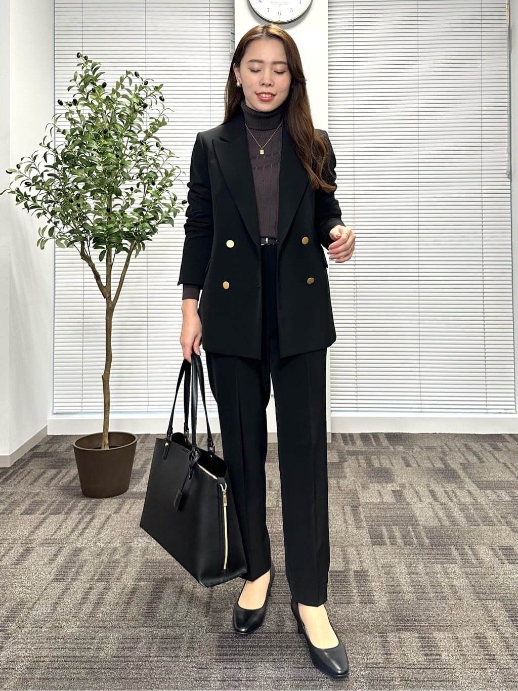 Black Double-Breasted Blazer with Gray Trousers — Formal Style