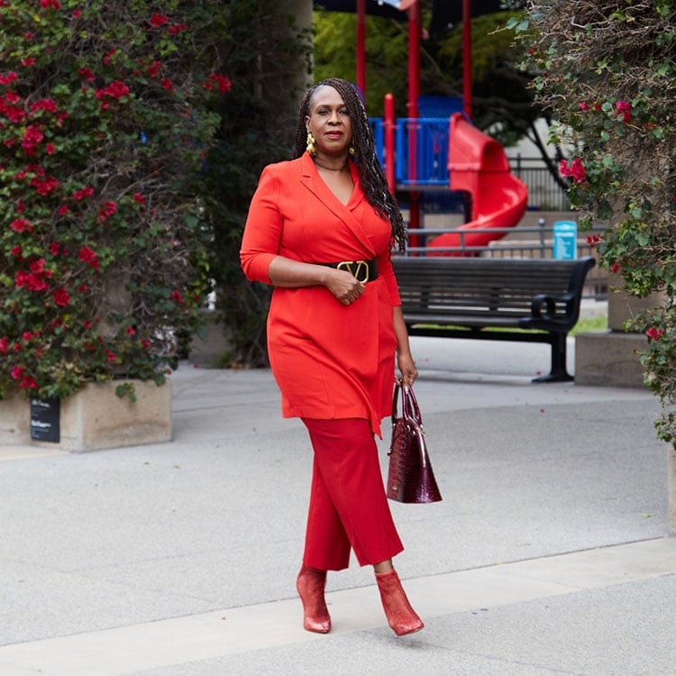 Monochromatic Red Wrap Dress Outfit — Formal Style