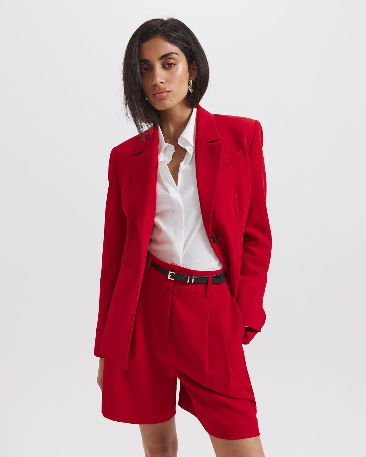 Vibrant Red Tailored Suit with White Shirt — Formal Style
