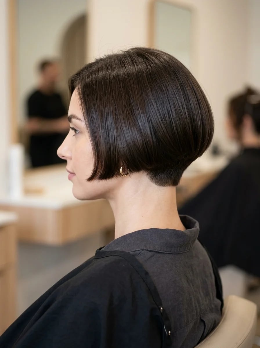 Polished Dark Brown Bob Back View — French Bob