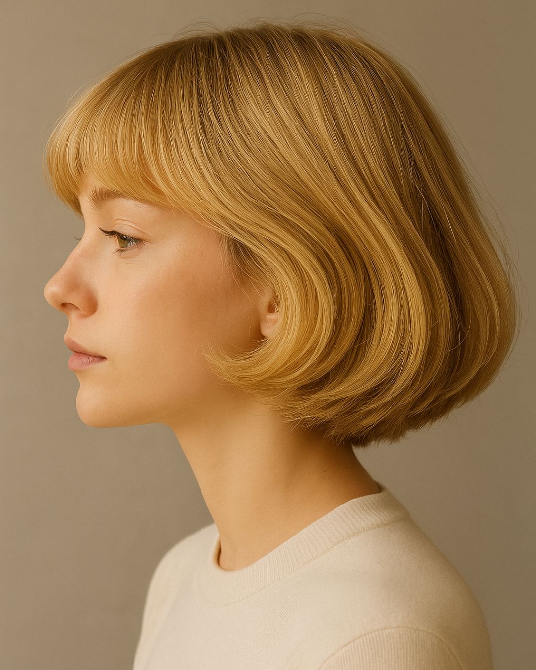 Ash Blonde Ear Length Bob With Soft Fringe — French Bob