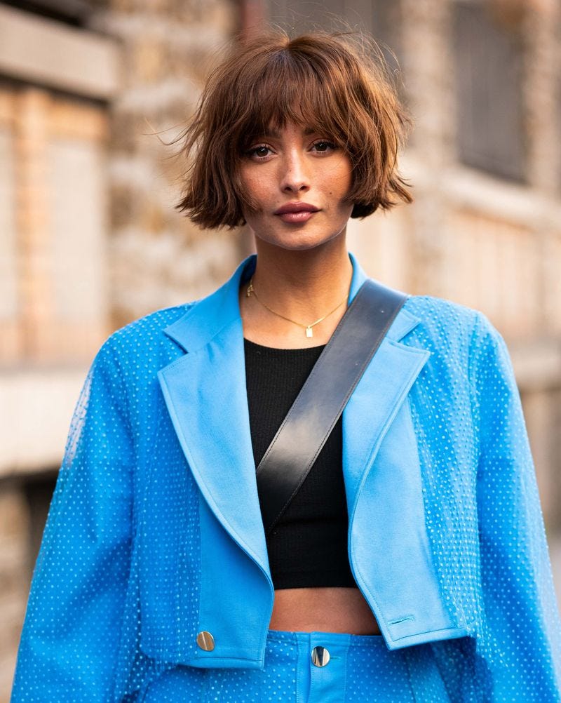 Short Bob With Textured Curtain Bangs, Ear — French Bob