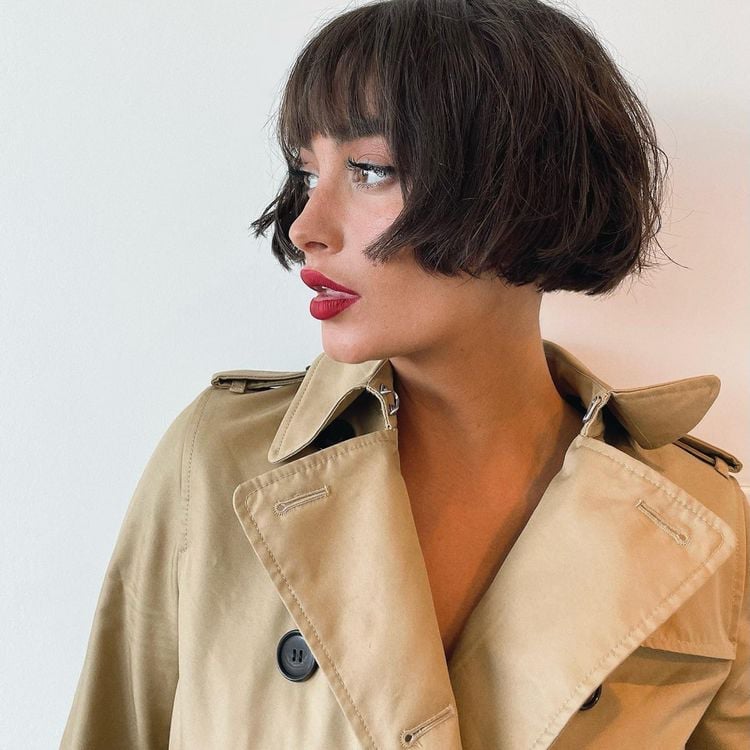 Ear Length Bob With Micro Bangs, Dark Brown — French Bob