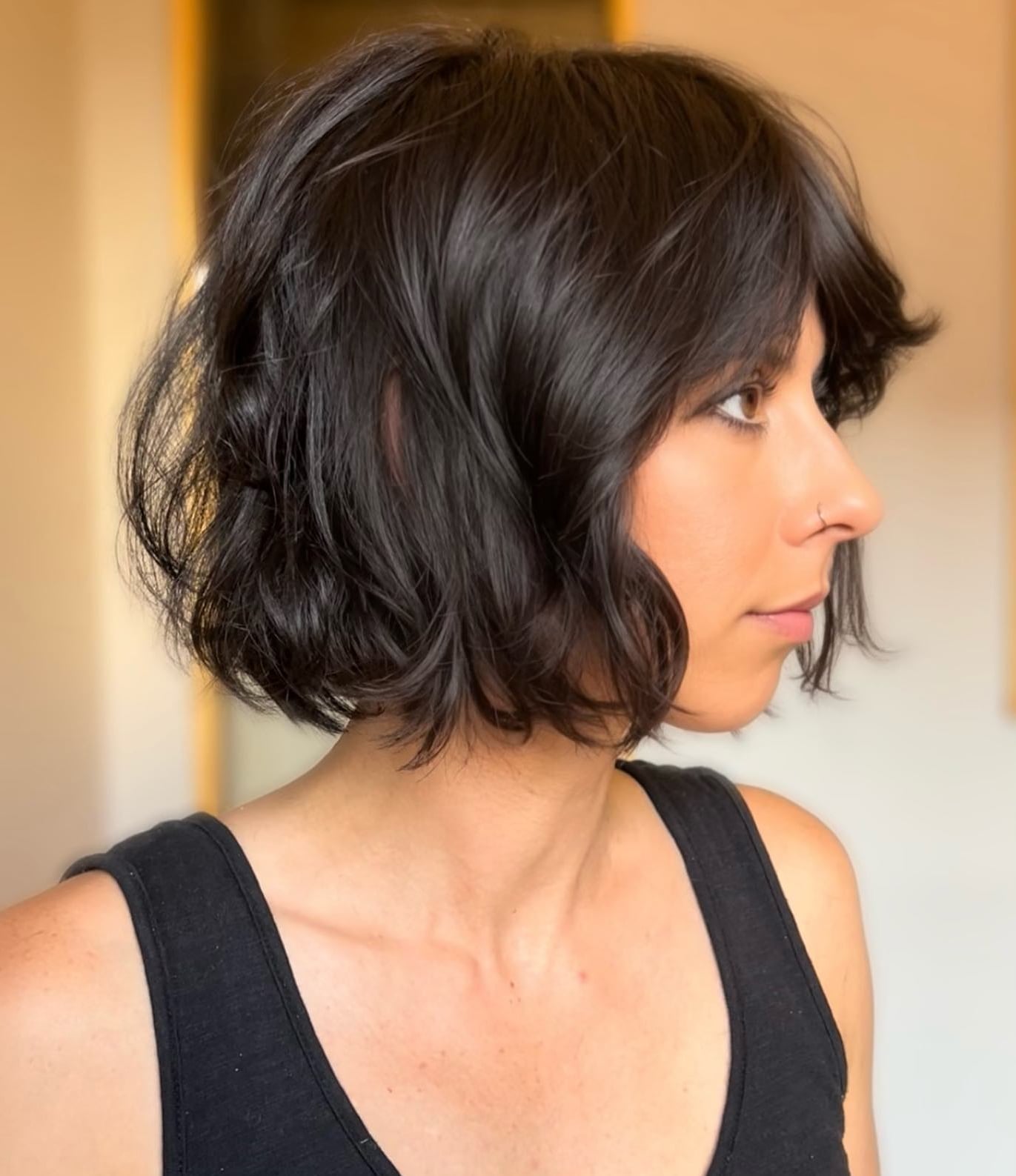 Dark Brown Chin Bob With Micro Bangs — French Bob