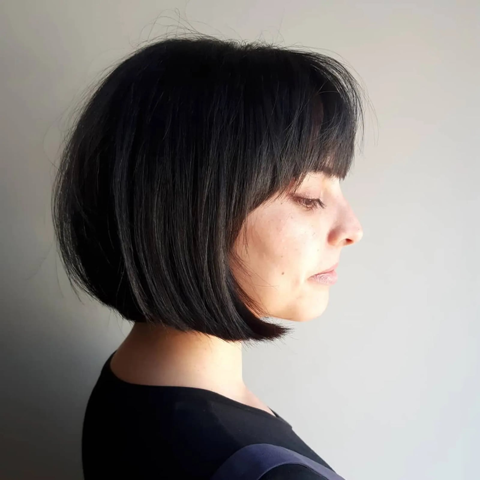 Black Bob With Blunt Bangs Side Part — French Bob
