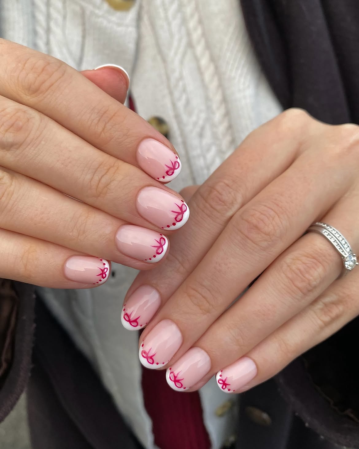 French Bow Accent with Red Dot Detail Nails