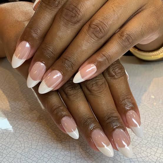 Medium Almond Sheer Pink White French Nails Medium Almond Sheer Pink White French Nails