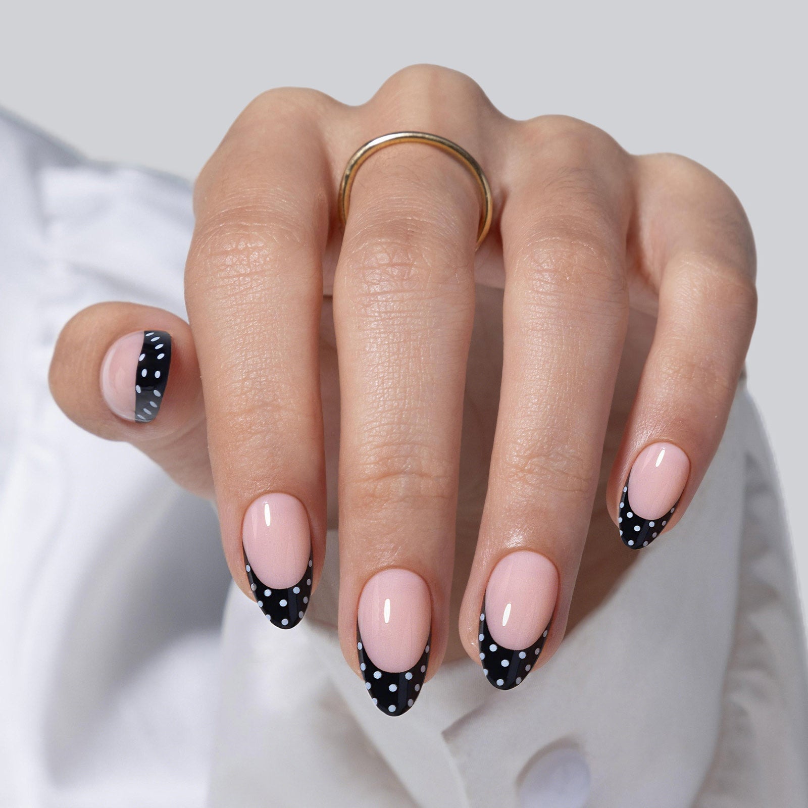 Black Polka Dot French Almond Nails Black Polka Dot French Almond Nails — French Nails