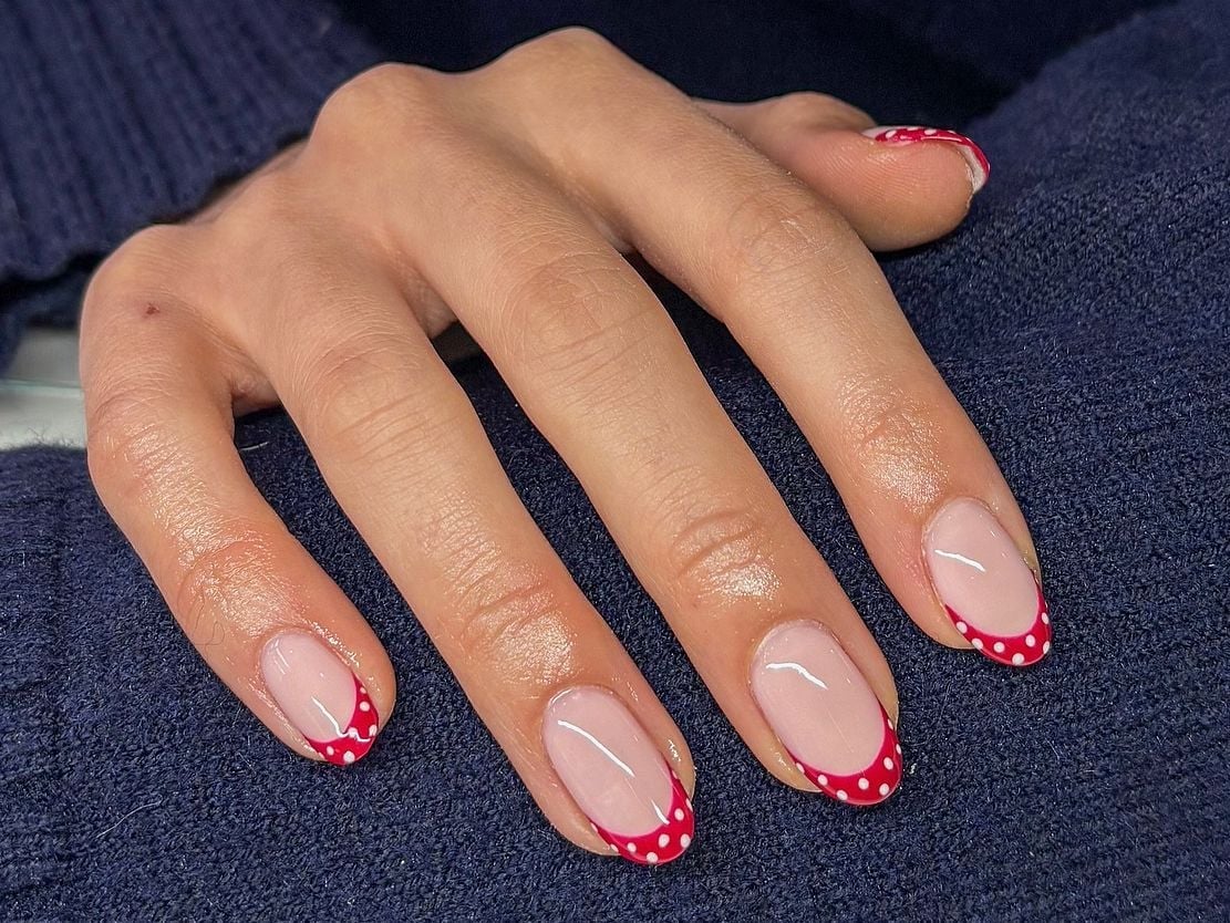 Red Polka Dot French Oval Nails Red Polka Dot French Oval Nails — French Nails