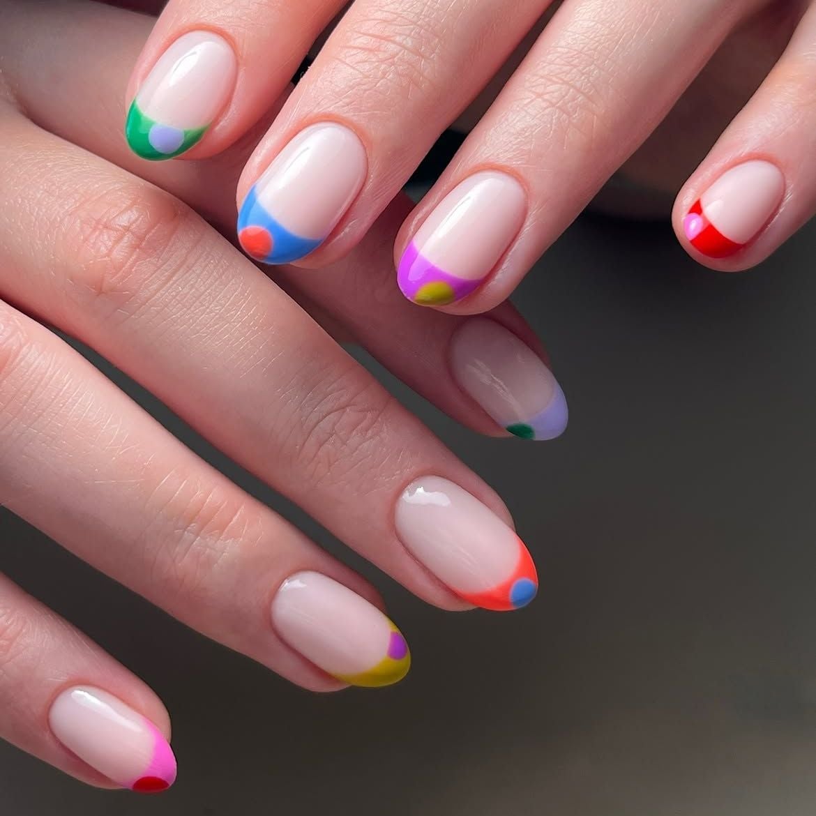 Nude Base Multi-Color Line French Oval Nails Nude Base Multi-Color Line French Oval Nails — French Nails