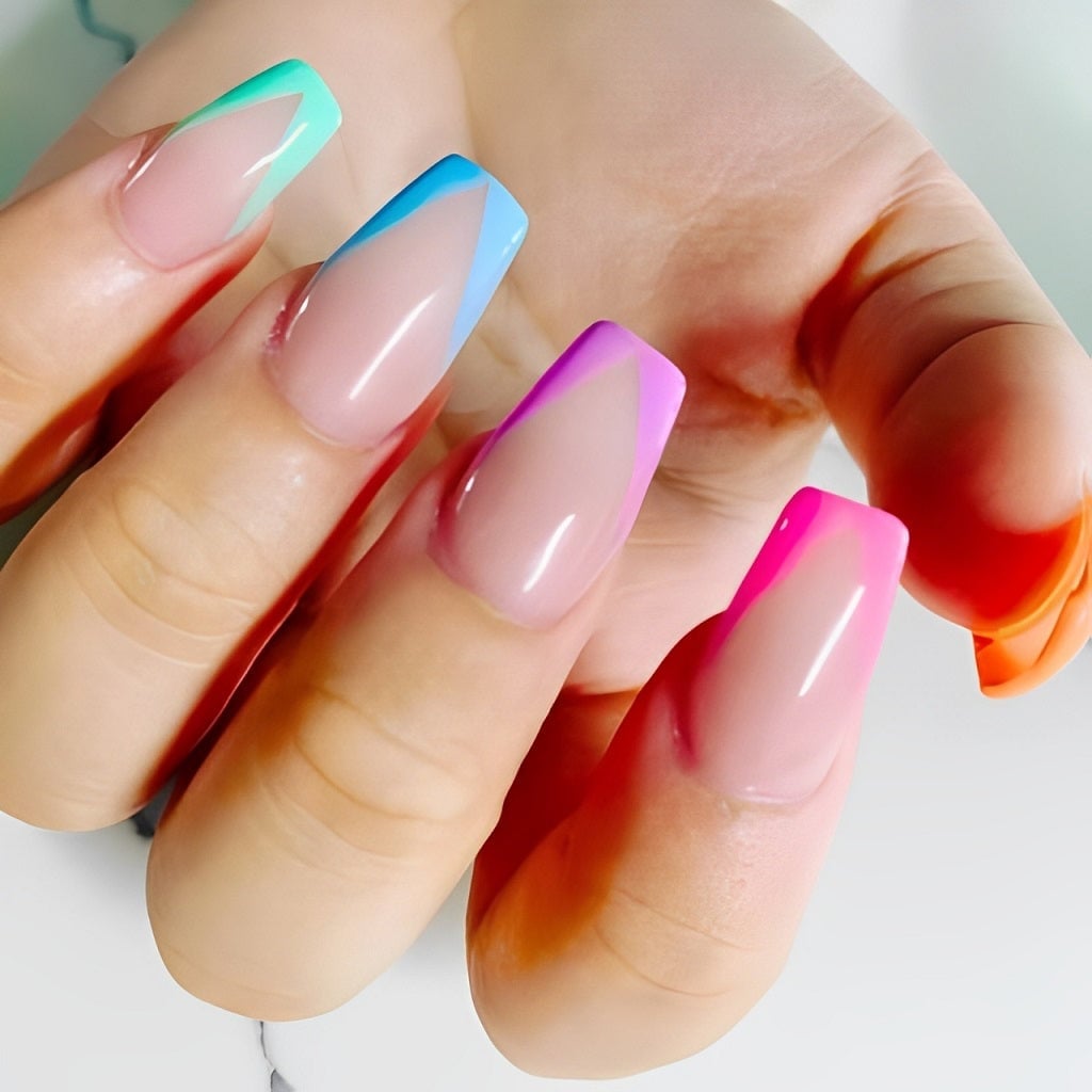 Long Stiletto Bright Color French Nails Long Stiletto Bright Color French Nails