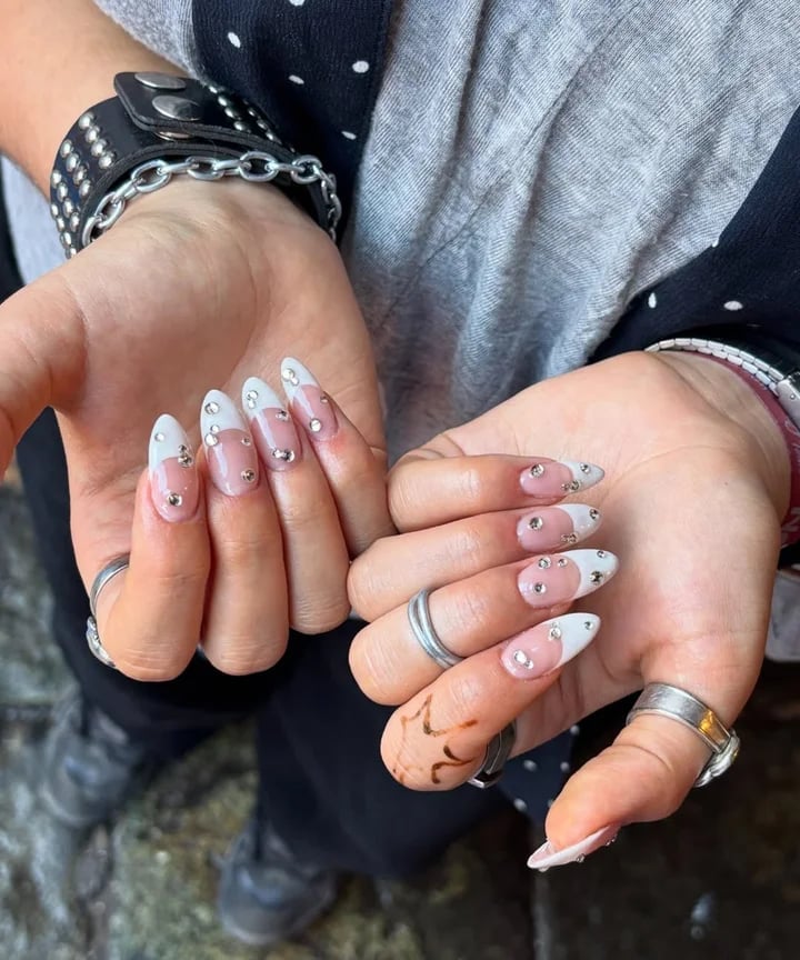 Long Almond Rhinestone French Nails Long Almond Rhinestone French Nails