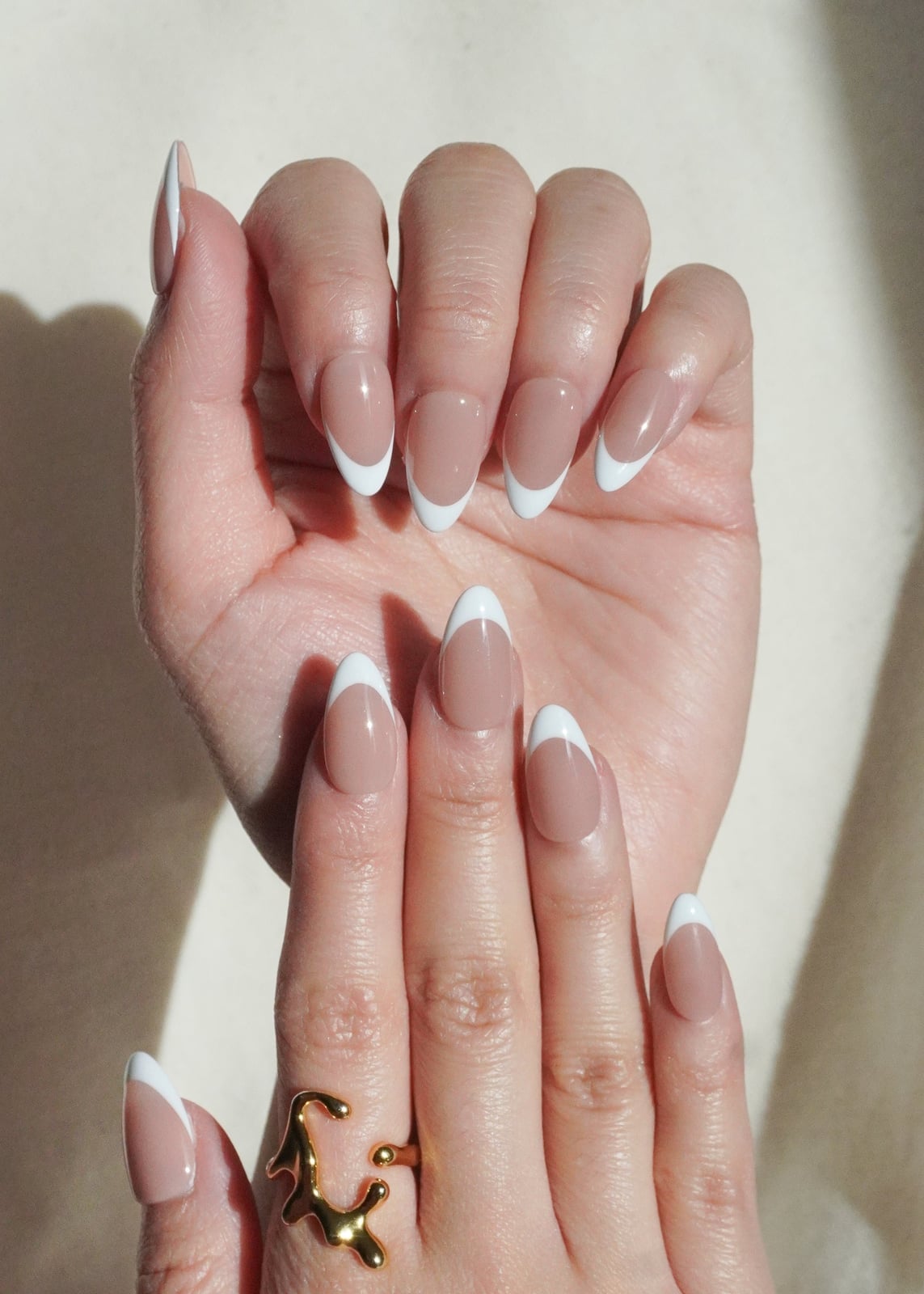 Nude Base Classic White French Almond Nails Nude Base Classic White French Almond Nails — French Nails