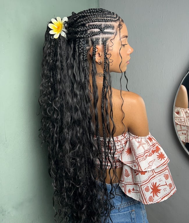 Mid-Back Fulani Braids with Loose Curls Mid-Back Fulani Braids with Loose Curls
