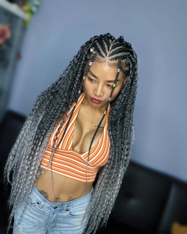 Mid-Back Fulani Braids with Gray Ombre Mid-Back Fulani Braids with Gray Ombre
