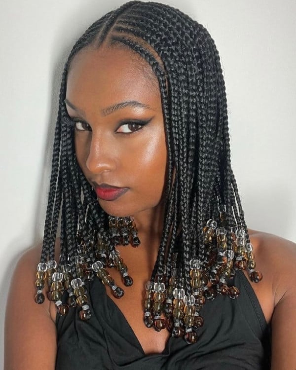 Shoulder-Length Fulani Braids with Beads Shoulder-Length Fulani Braids with Beads
