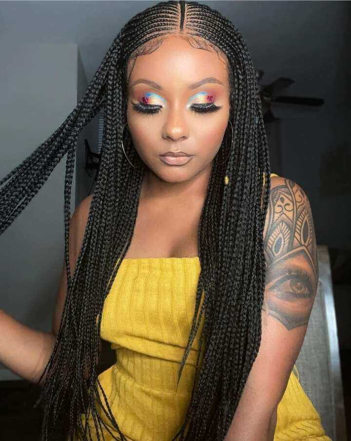 Long Mid-Back Fulani Braids with Neat Parting Long Mid-Back Fulani Braids with Neat Parting