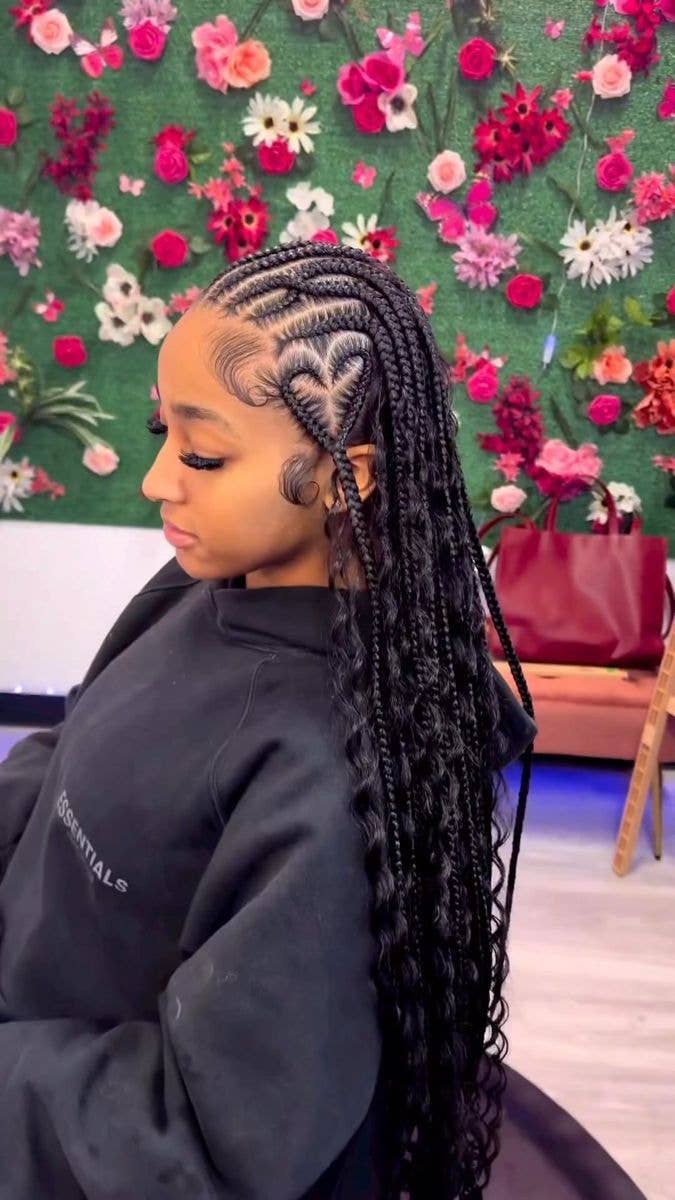 Long Fulani Braids With Heart Designs and Curly Ends — Fulani Braids Natural Hair