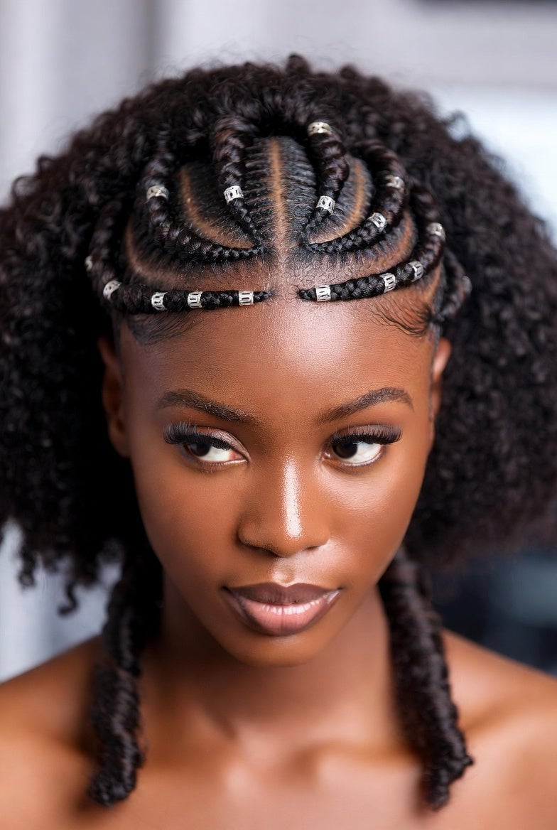 Sleek Mid-Back Fulani Braids With Silver Beads — Fulani Braids Natural Hair