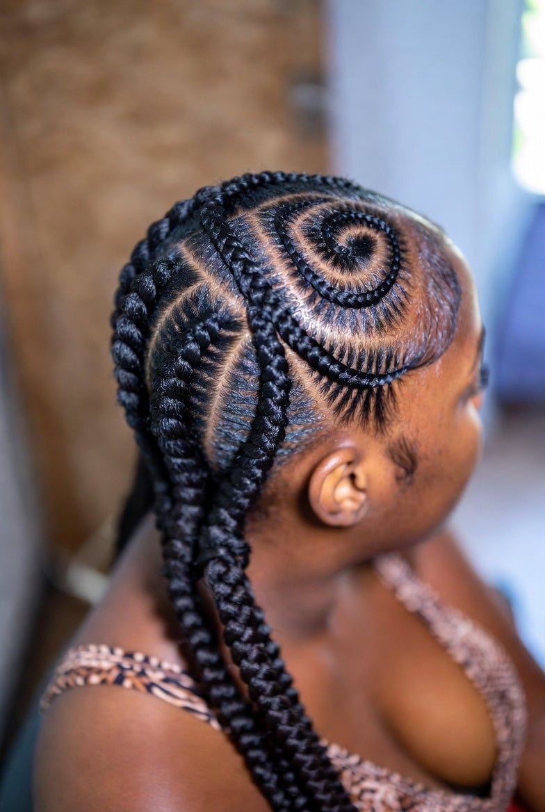 Side Profile Fulani Braids With Swirl Pattern — Fulani Braids Natural Hair