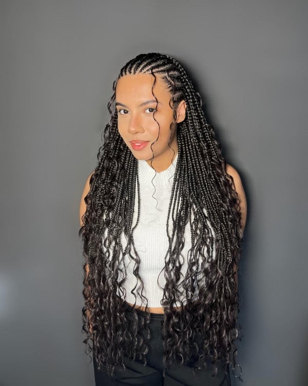 Sleek Fulani Braids With Defined Mid-Back Curls — Fulani Braids with Curls