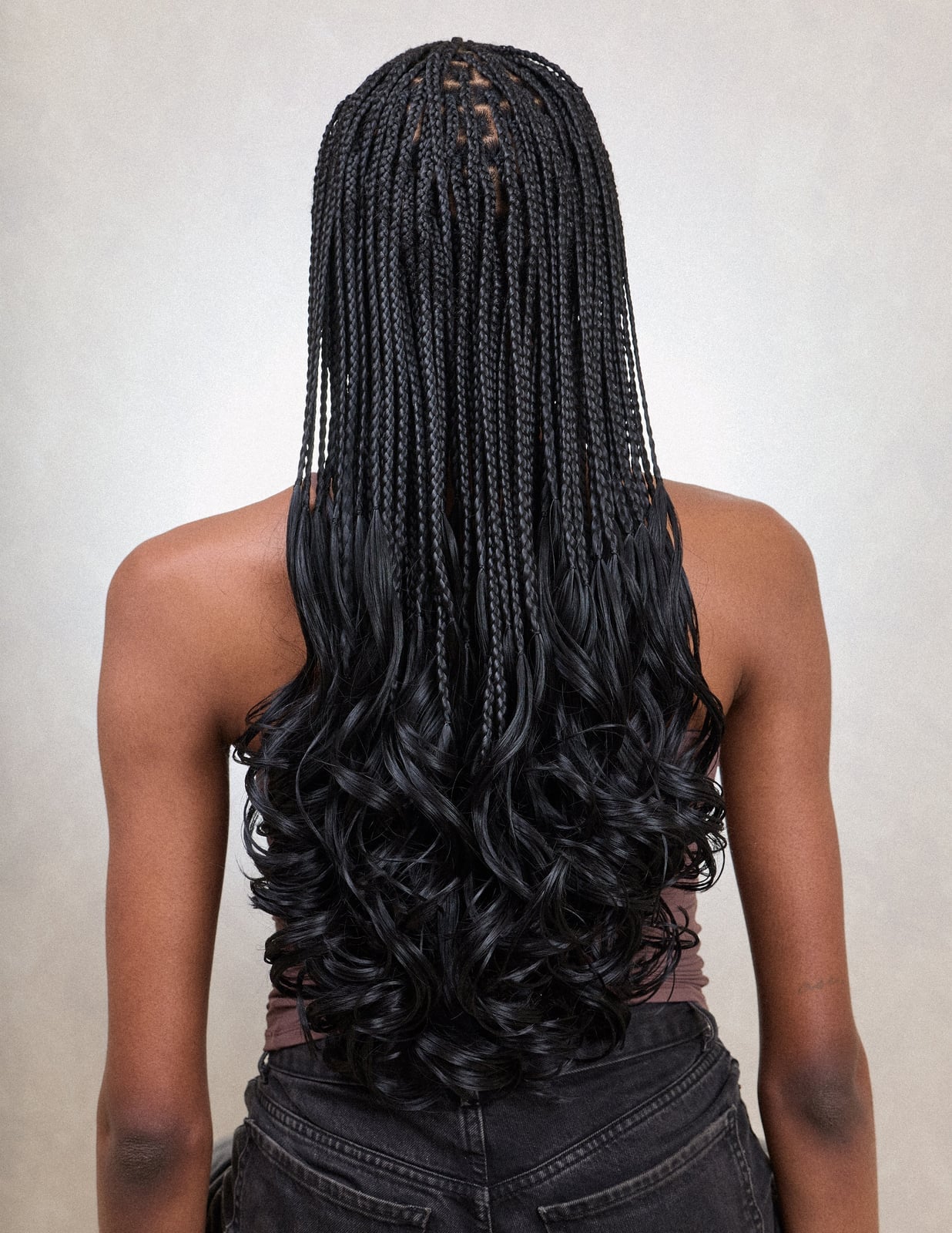 Box Braids With Flowing Curly Mid-Back Length — Fulani Braids with Curls