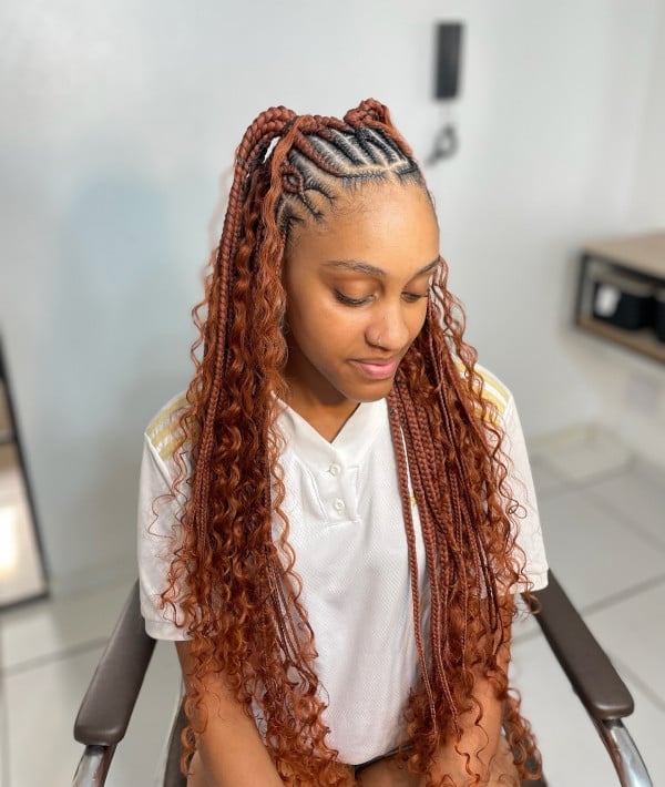 Copper Fulani Braids With Loose Curly Extensions — Fulani Braids with Curls